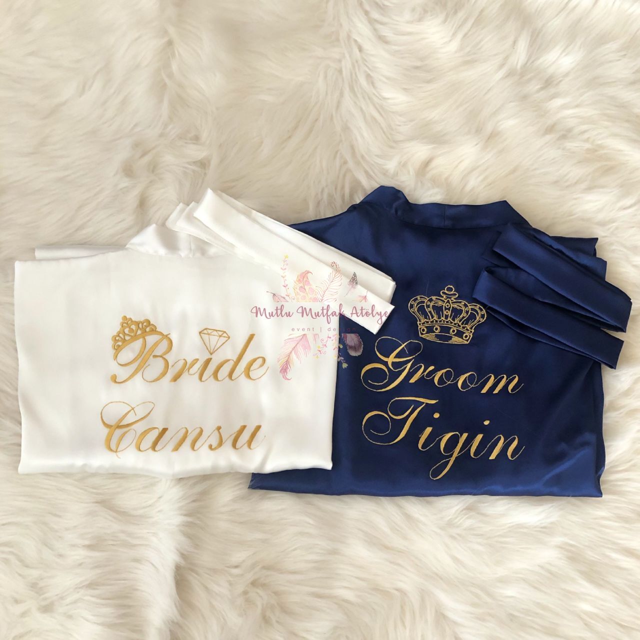 Gelin Damat Nakışlı Sabahlık Seti