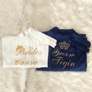Gelin Damat Nakışlı Sabahlık Seti