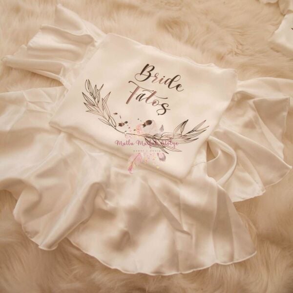 Volanlı İsimli Baskılı Sabahlık ve Bride Taç Set