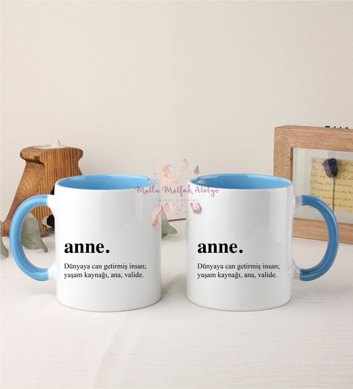 Anneler Günü İkili Mavi Kupa Bardak