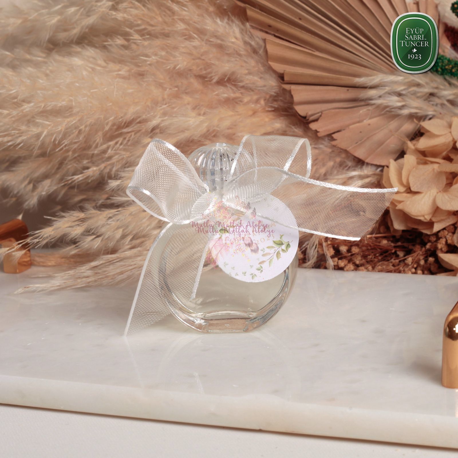 Yuvarlak Yassı Cam Şişe Hediyelik Eyüp Sabri Tuncer Kolonya