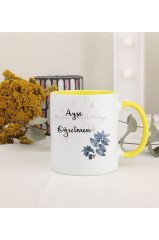 Kişiye Özel Öğretmenler Günü Hediyesi İsimli Çiçek Motifli Sarı Kupa Bardak