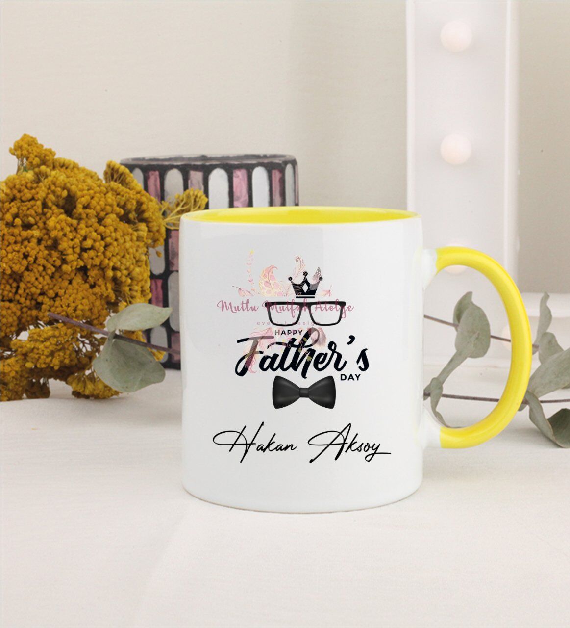 Kişiye Özel Babalar Günü Sarı Kupa Bardak