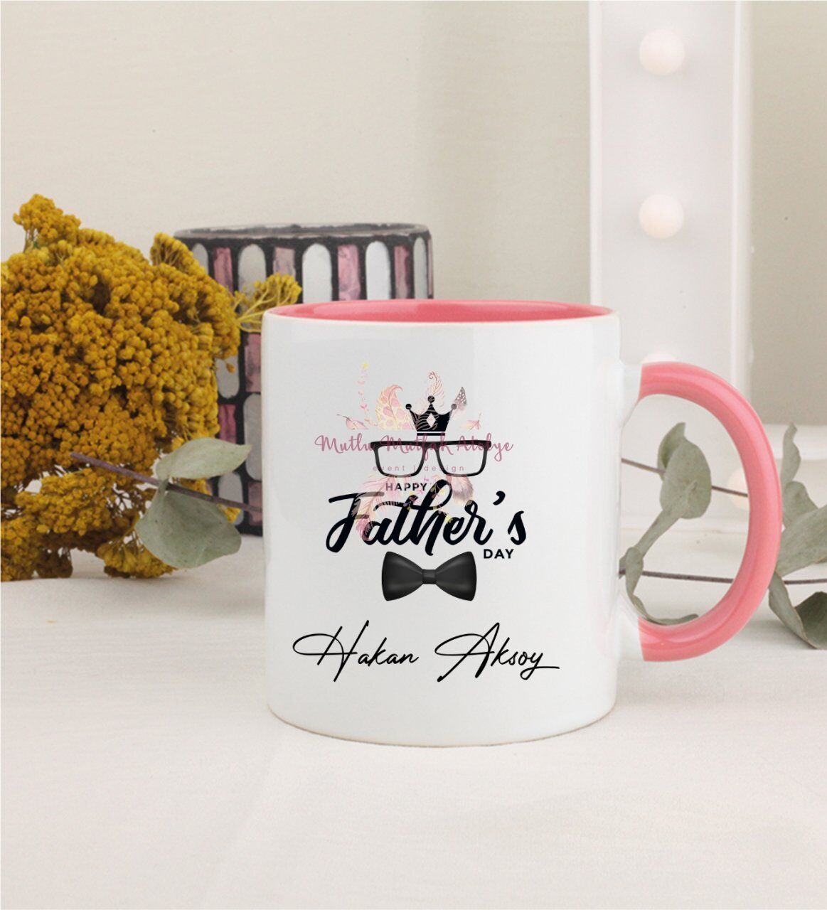 Kişiye Özel Babalar Günü Pembe Kupa Bardak