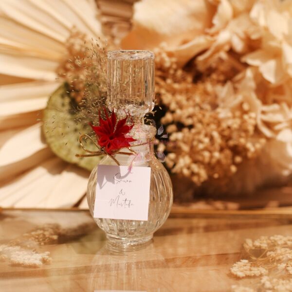 Çizgili Cam Şişe Limon Kolonyası Kırmızı Çiçekli