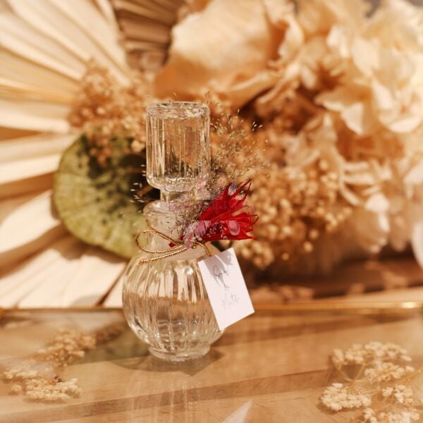 Çizgili Cam Şişe Limon Kolonyası Kırmızı Çiçekli