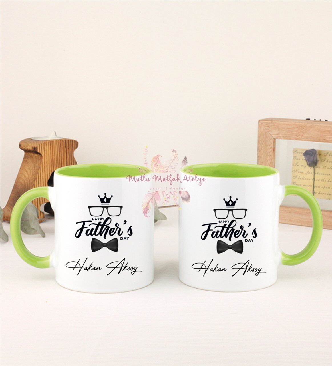 Kişiye Özel Babalar Günü İkili Yeşil Kupa Bardak