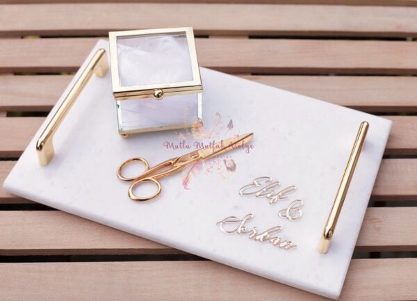 Kişiye Özel İsimli Mermer Tepsi (Gold/Silver)