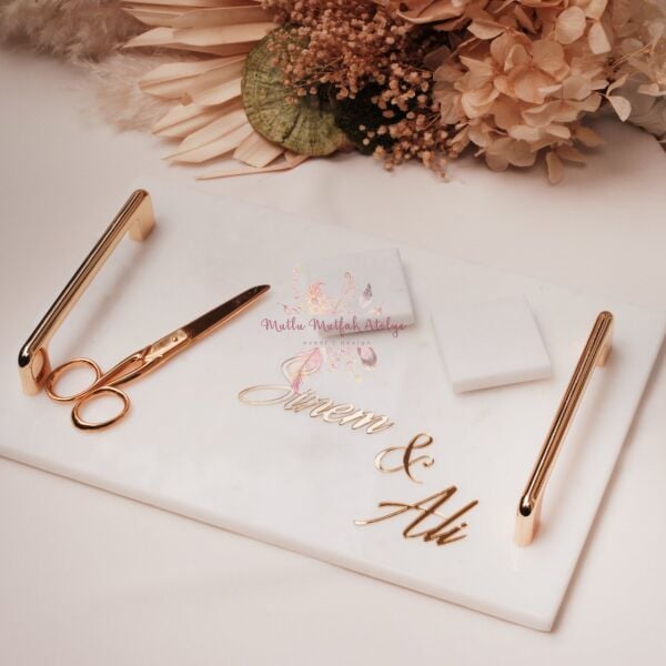 Kişiye Özel İsimli Mermer Tepsi (Gold/Silver)