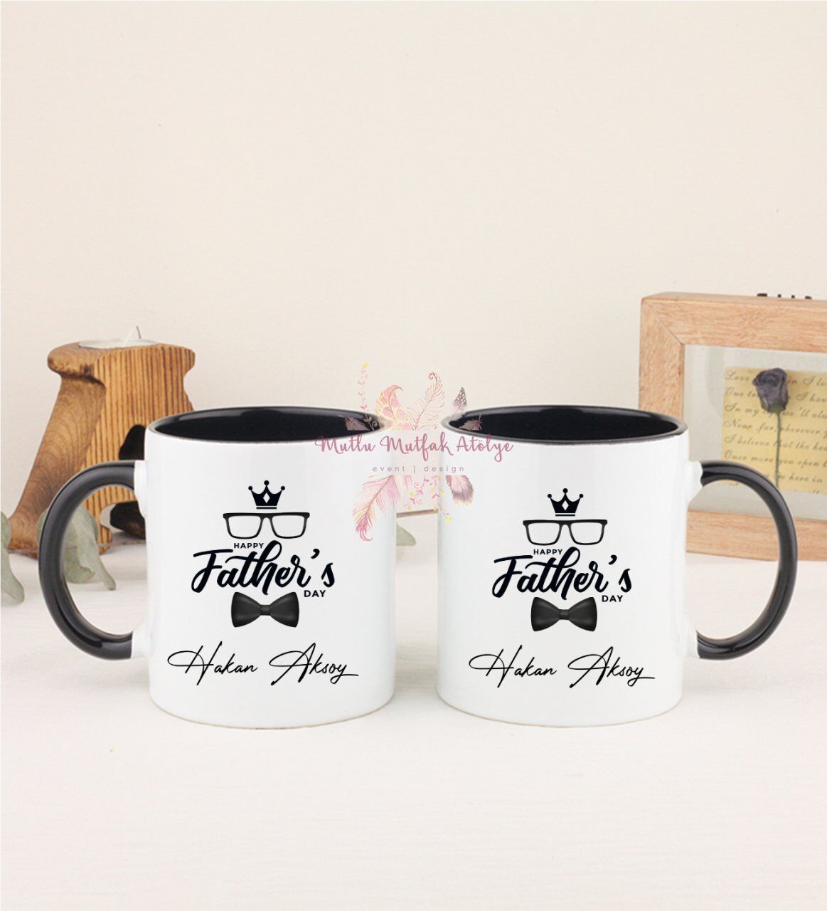 Kişiye Özel Babalar Günü İkili Siyah Kupa Bardak