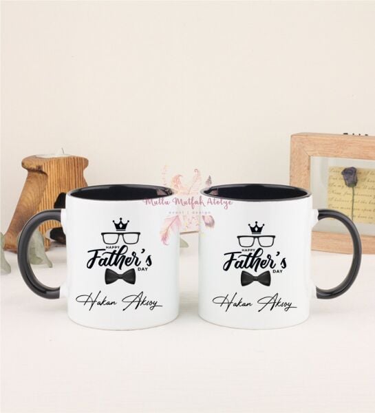 Kişiye Özel Babalar Günü İkili Siyah Kupa Bardak