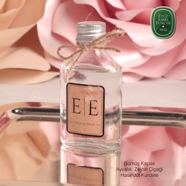 Metal Kapaklı Yassı Cam Şişe Düğün - Nişan - Bebek Kolonya Hediyeliği Eyüp Sabri Tuncer
