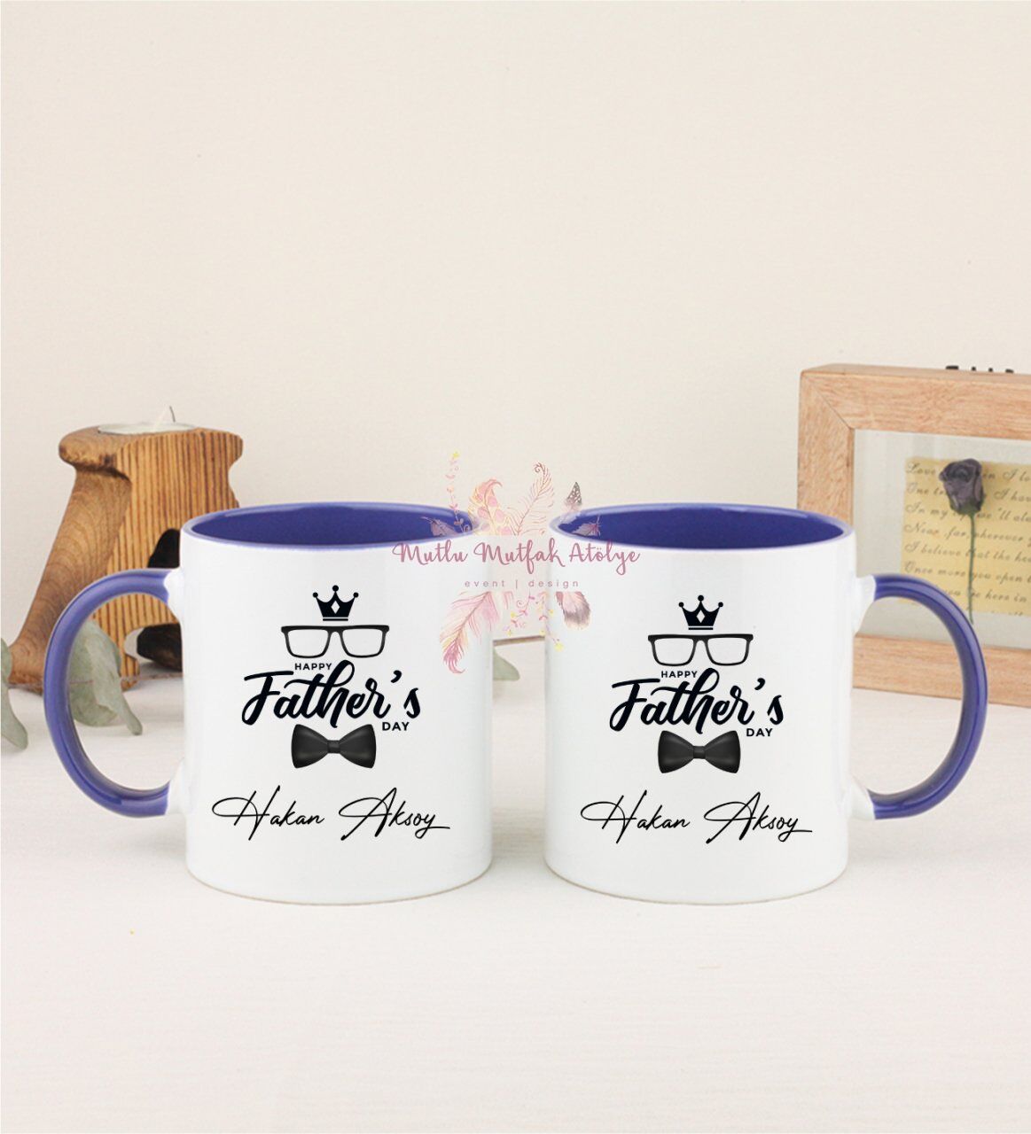 Kişiye Özel Babalar Günü İkili Lacivert Kupa Bardak