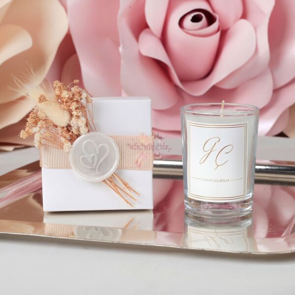 Nişan Hediyeliği Mum Vanilya Kokulu Mühürlü Çiçekli