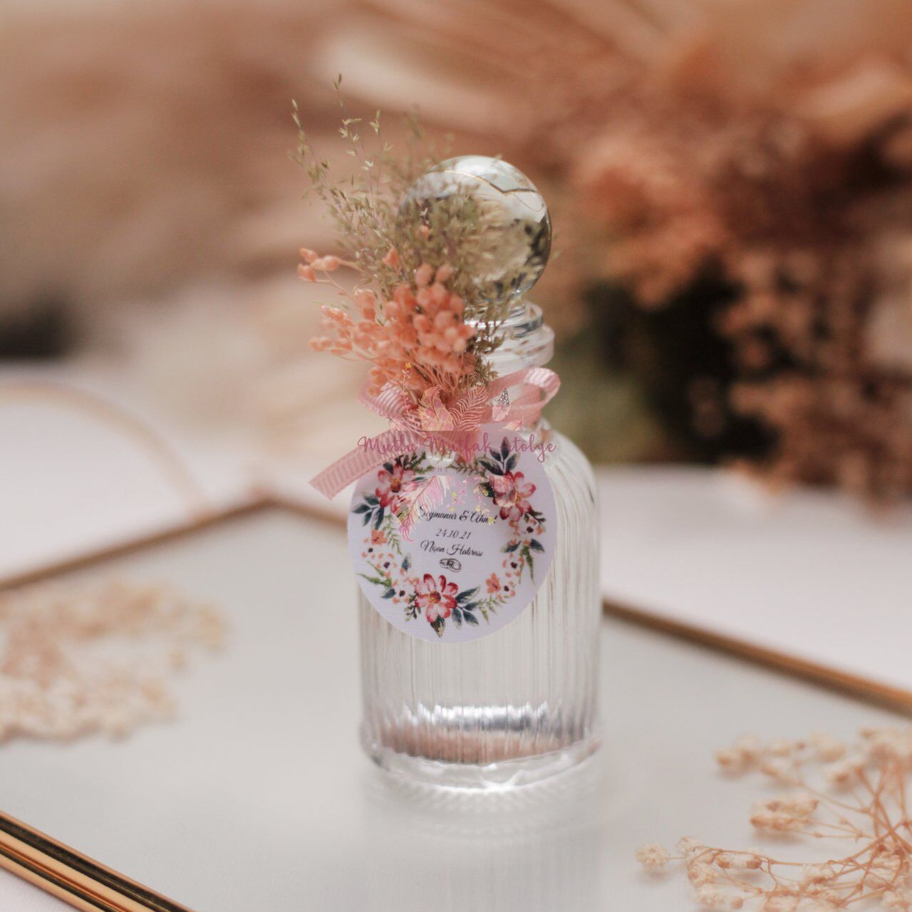 Düz Çizgili Cam Şişe Limon Kolonyası Nikah - Nişan Hediyeliği