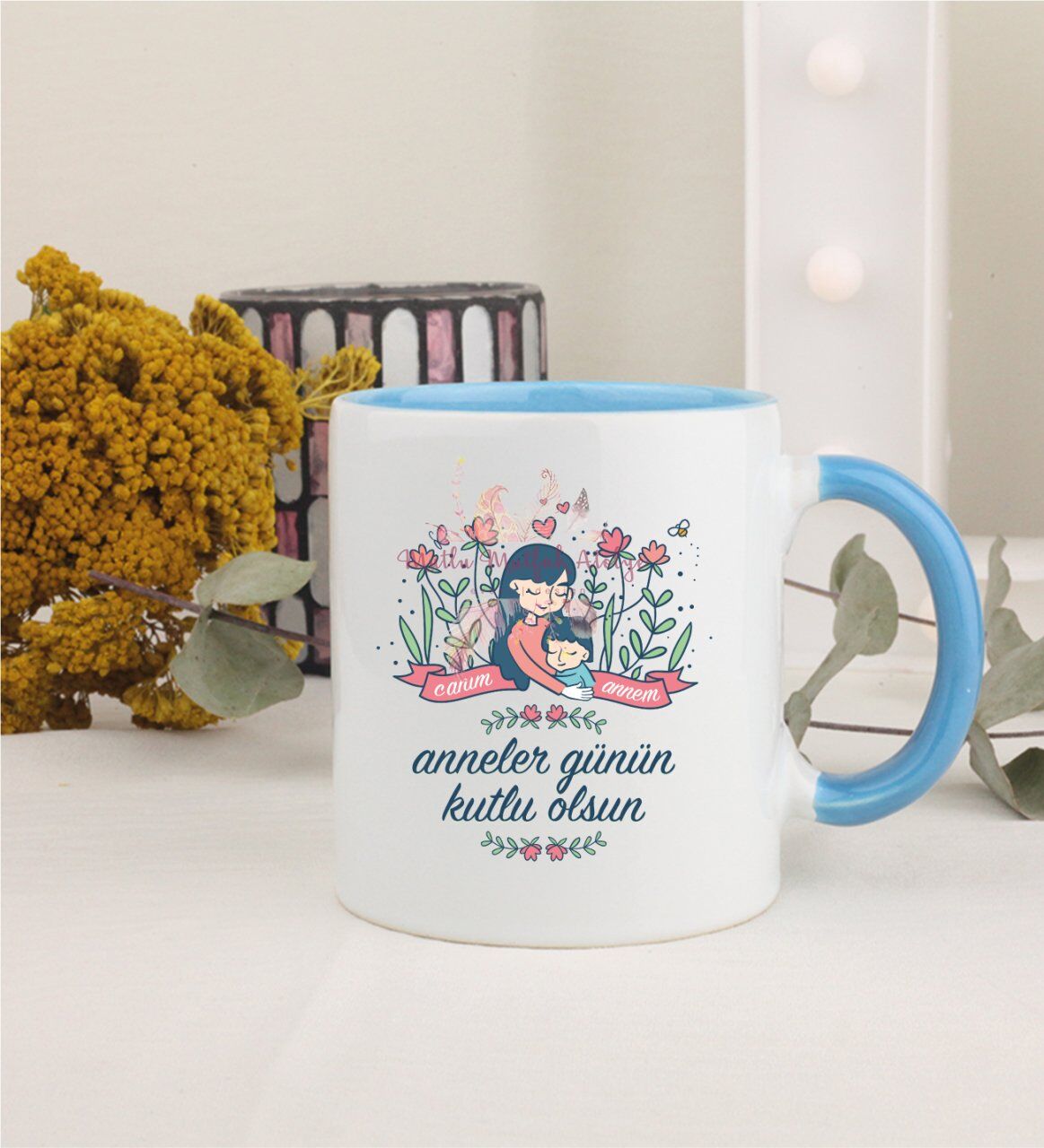 Anneler Günü Mavi Kupa Bardak