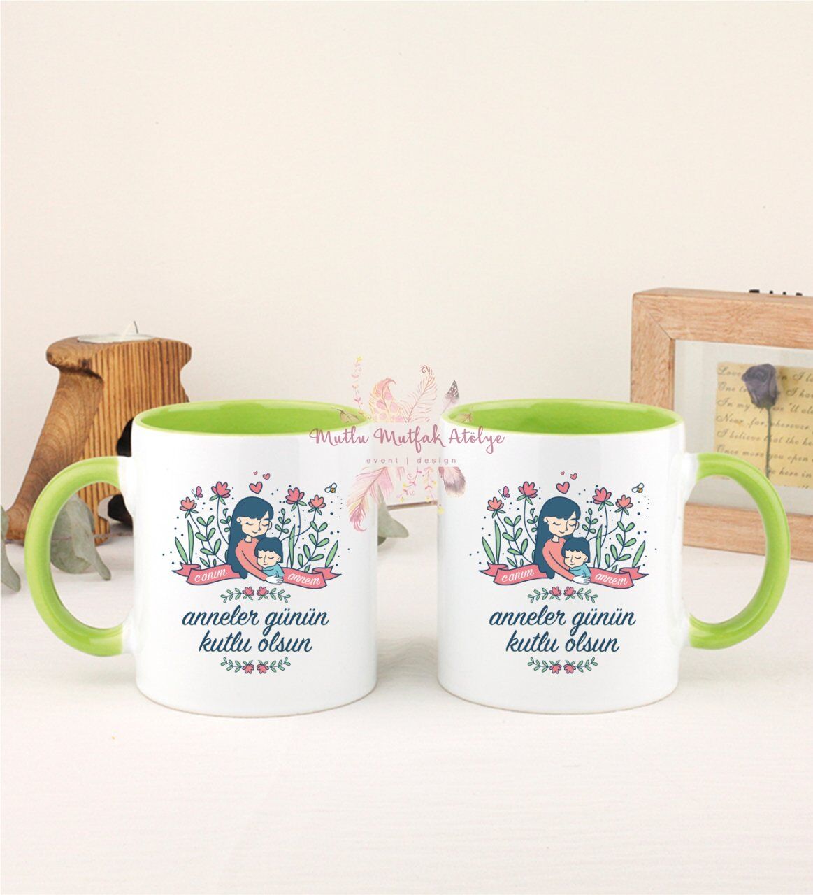 Anneler Günü İkili Yeşil Kupa Bardak