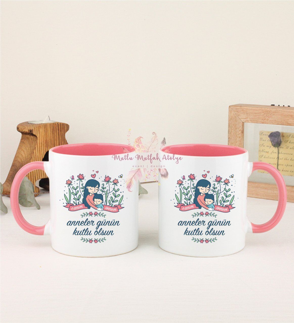Anneler Günü İkili Pembe Kupa Bardak