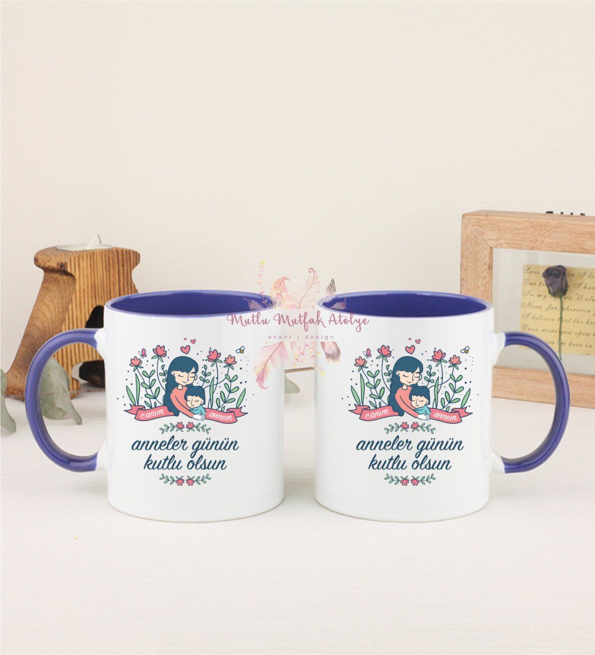 Anneler Günü İkili Lacivert Kupa Bardak