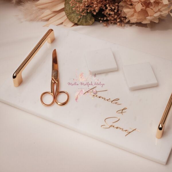 Kişiye Özel İsimli Mermer Tepsi (Gold/Silver)