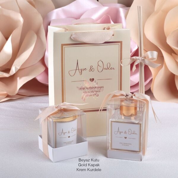 Mum, Oda Kokusu ve Baskılı Karton Çanta Nişan - Düğün Hediye Seti