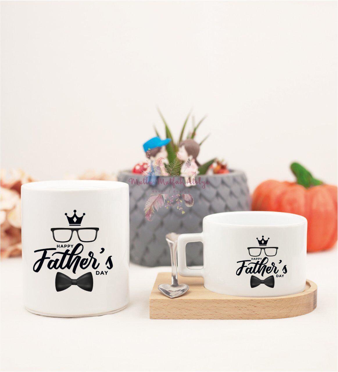 Babalar Günü Ahşap Altlıklı Fincan ve Kumbara