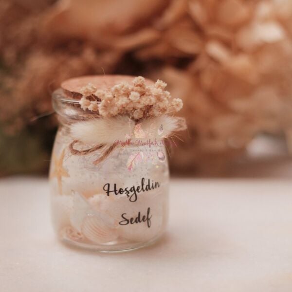 Hediyelik Deniz Kabuklu Büyük Şişeli Jel Mum