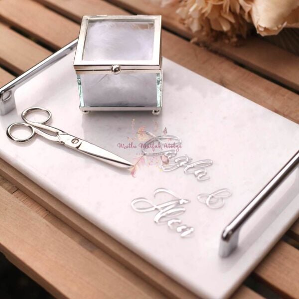 Kapaklı Kokulu Mum(30 Ad.) Çiçekli İsimli Mermer Tepsi Hediye Seti