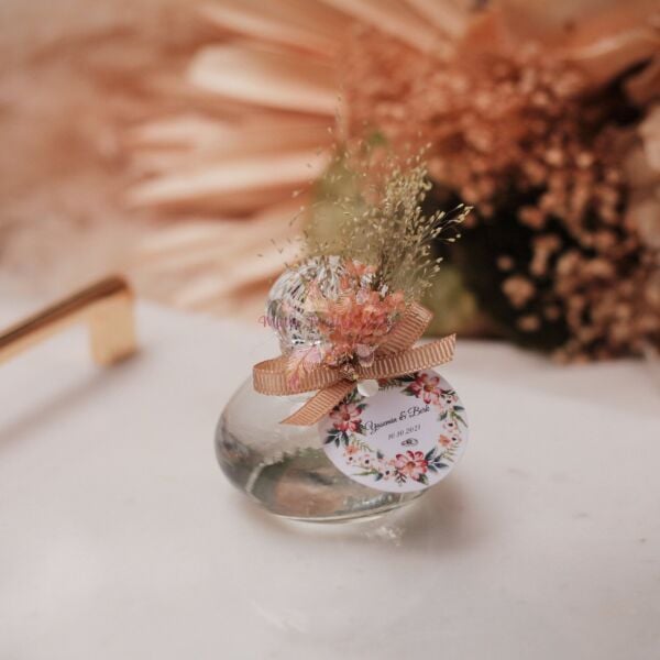 Yuvarlak Cam Şişe Çiçek Süslemeli Hediyelik Kolonya