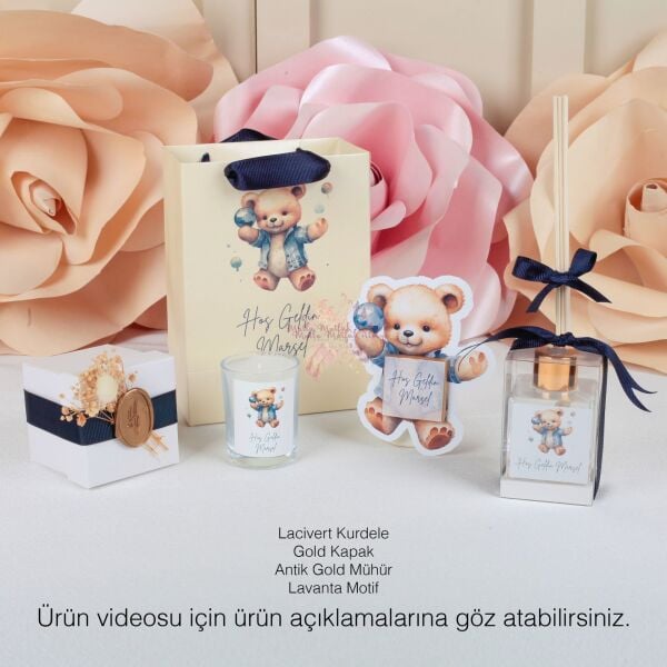 Hoş Geldin Bebek Hediye Seti - Vanilya Kokulu Mum, Çikolata, Oda Kokusu ve Baskılı Çanta