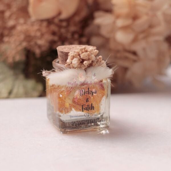 Hediyelik Portakallı Kare Şişeli Jel Mum