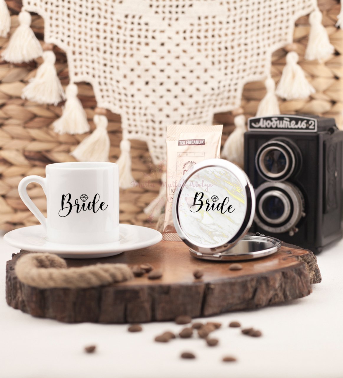Bride Gelin Türk Kahvesi Fincanı ve Ayna Set
