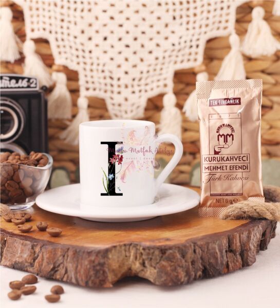I Harfi Çiçek Desenli Türk Kahvesi Fincanı
