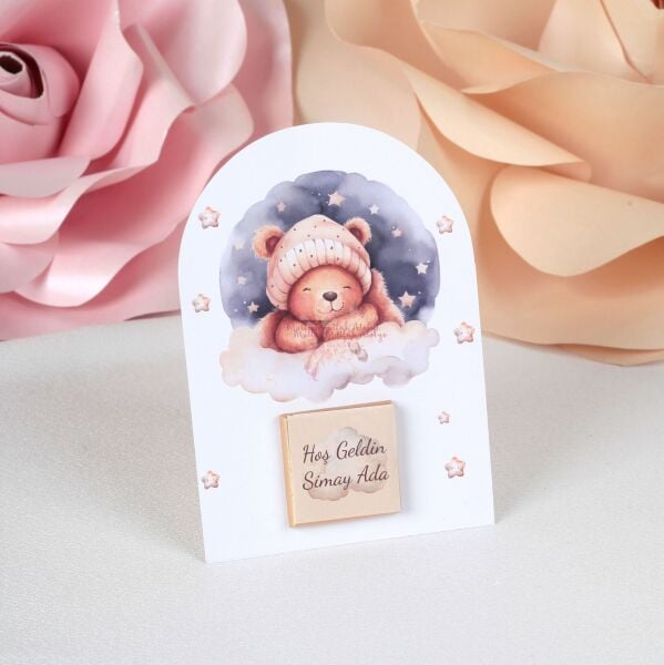 Ayıcık Konseptli Kartlı Sütlü Çikolata – Yenidoğan Bebek ve Özel Gün Hediyeliği