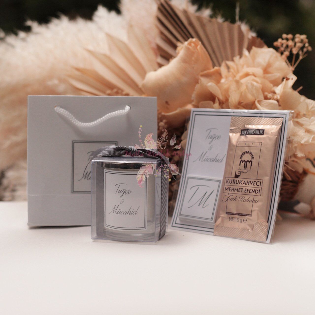 Hediyelik Kokulu Kapaklı Mum Çikolatalı Kahve ve Karton Çanta Seti 2
