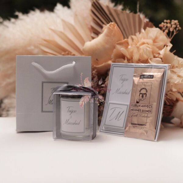 Hediyelik Kokulu Kapaklı Mum Çikolatalı Kahve ve Karton Çanta Seti 2