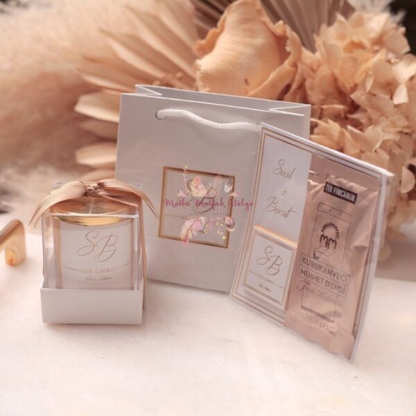 Hediyelik Kokulu Kapaklı Mum Çikolatalı Kahve ve Karton Çanta Seti 2