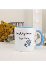 Kişiye Özel Öğretmenler Günü Hediyesi İsimli Çiçek Motifli Meslek Mavi Kupa Bardak