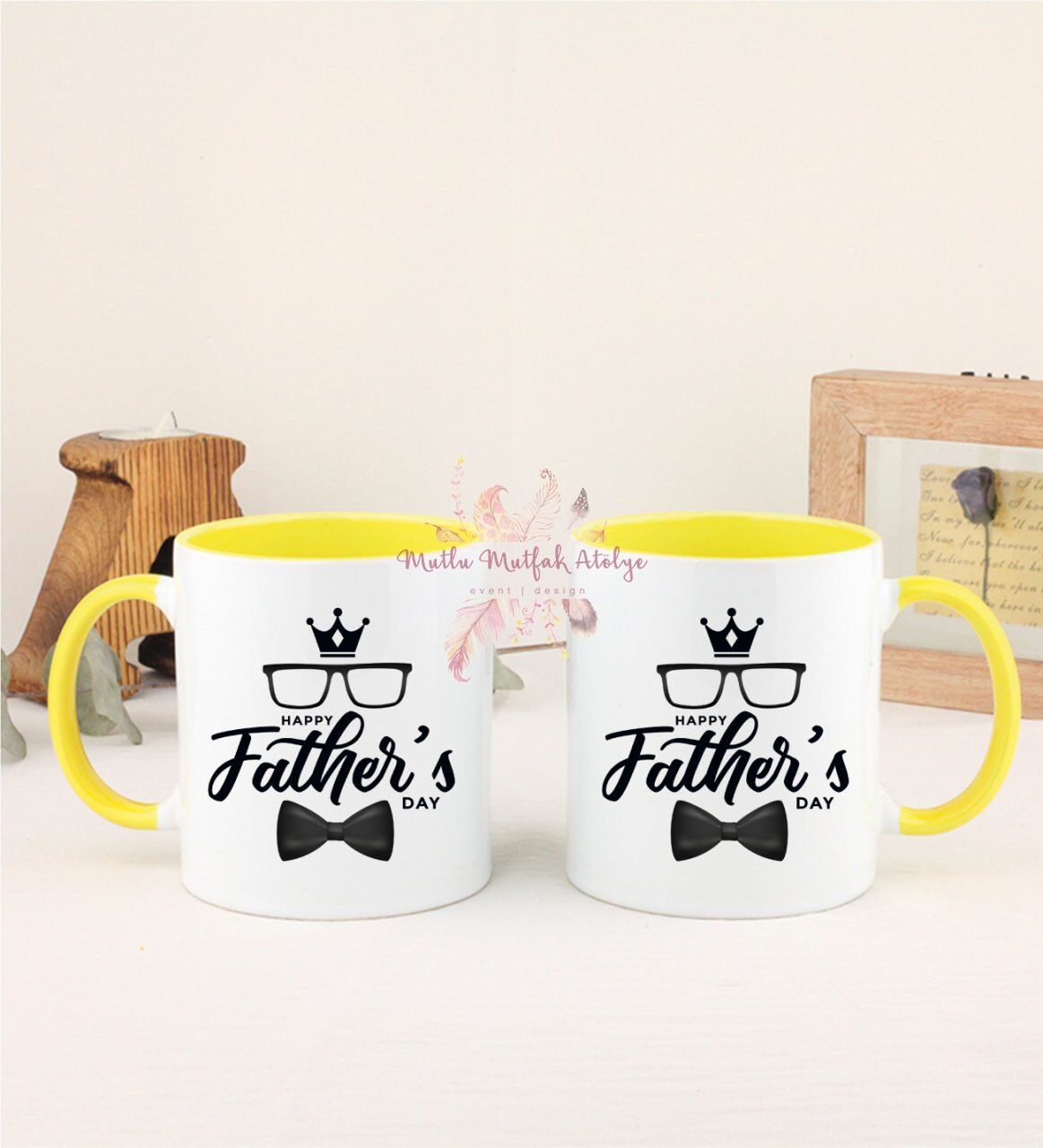 Babalar Günü İkili Sarı Kupa Bardak