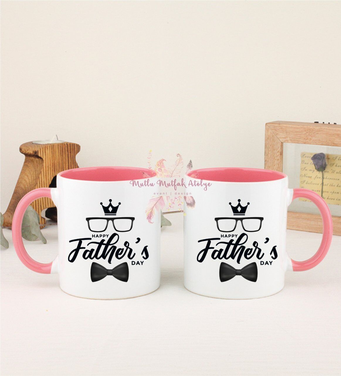 Babalar Günü İkili Pembe Kupa Bardak