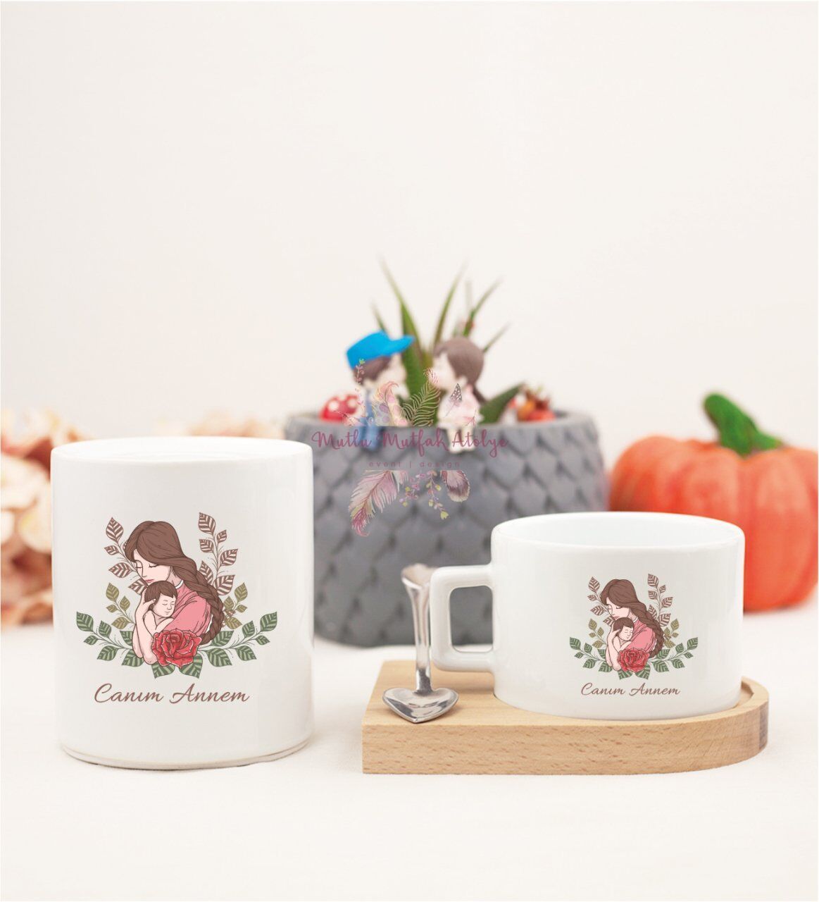 Anneler Günü Ahşap Altlıklı Fincan ve Kumbara