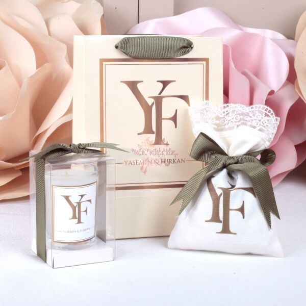 Hediyelik Kutulu Yükseltili Mum Lavanta Kesesi Ve Baskılı Karton Çanta Seti