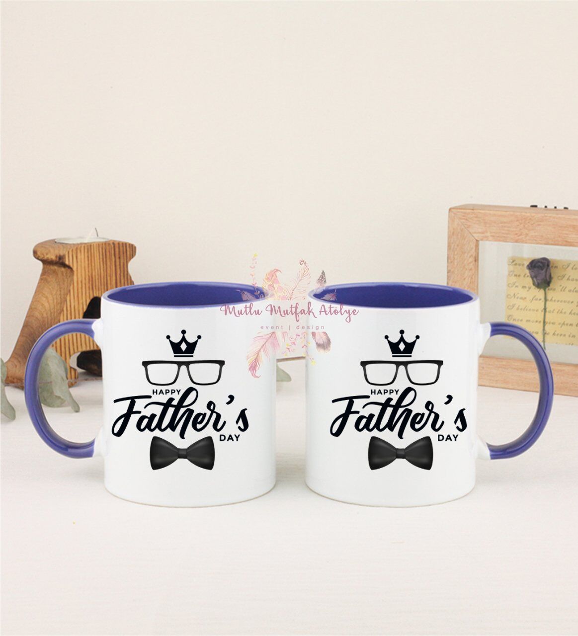 Babalar Günü İkili Lacivert Kupa Bardak
