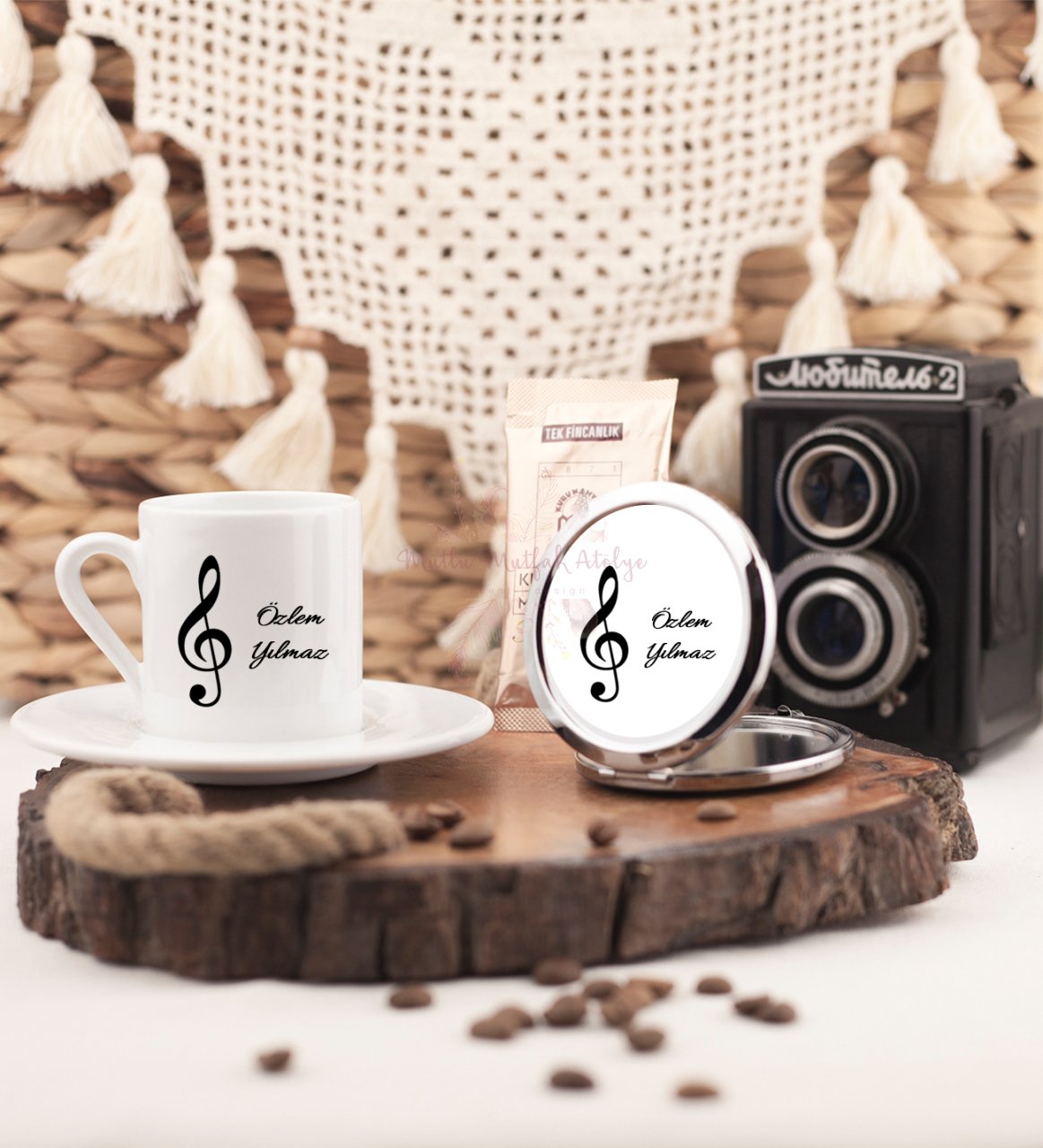 Kişiye Özel Türk Kahvesi Fincanı ve Aynalı Set Müzik Öğretmeni