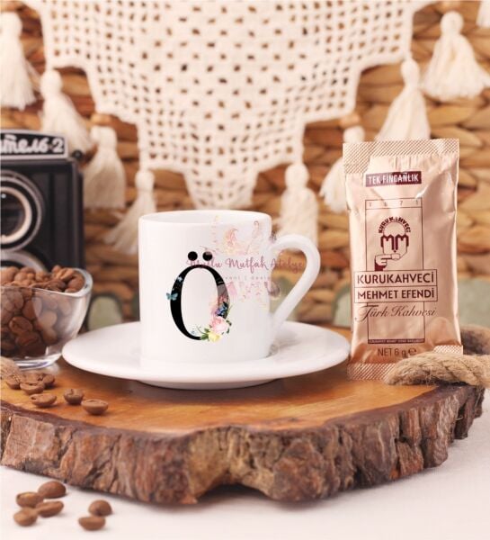 Ö Harfi Çiçek Desenli Türk Kahvesi Fincanı