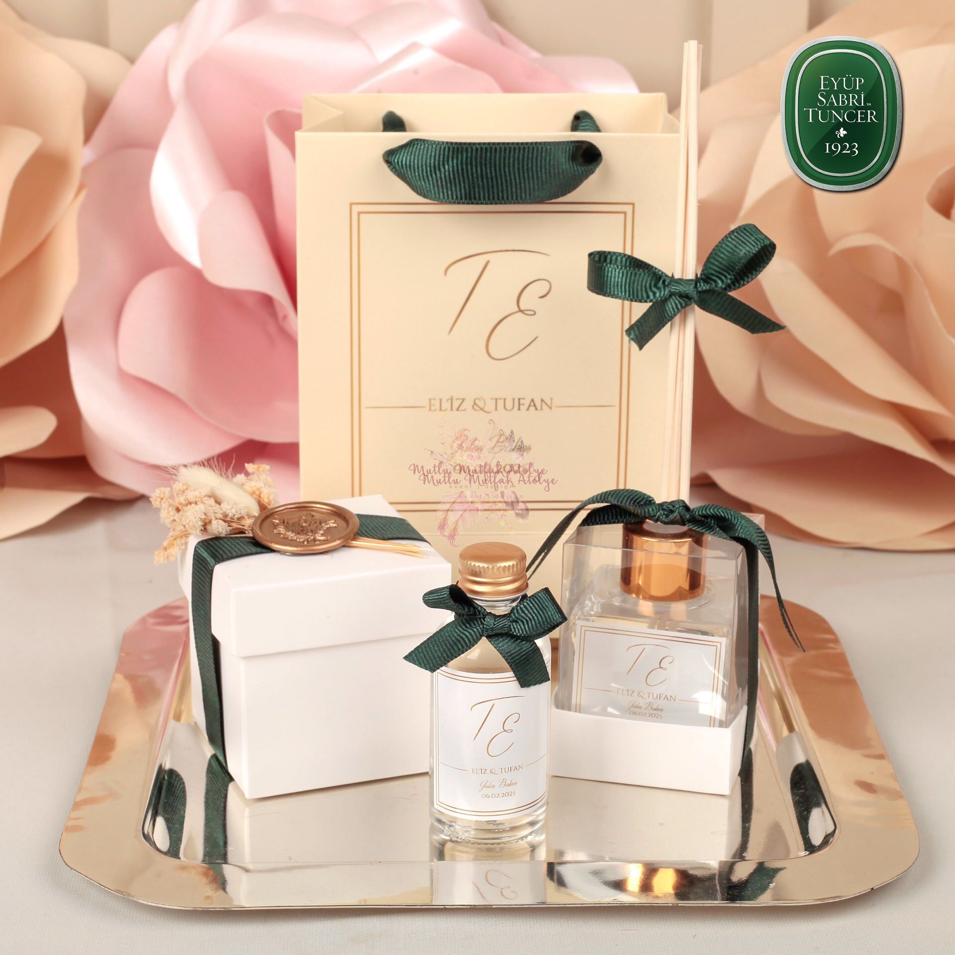 Düğün, Nişan ve Söz İçin Özel Hediyelik Set – Mum, Oda Kokusu, Kolonya ve Baskılı Çanta