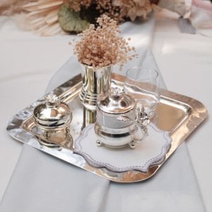 Kare Damat Kahve Seti (Gümüş Kaplama) Peçeteli