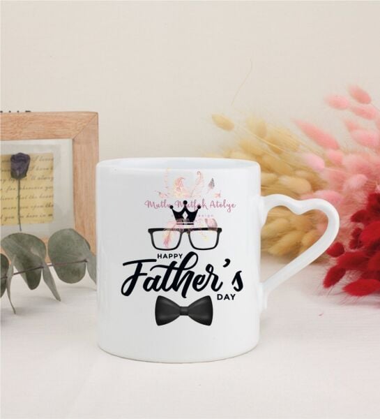 Babalar Günü Beyaz Kalpli Kupa Bardak