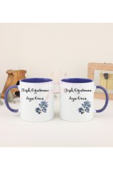 Kişiye Özel Öğretmenler Günü Hediyesi İsimli Çiçek Motifli Meslek İkili Lacivert Kupa Bardak