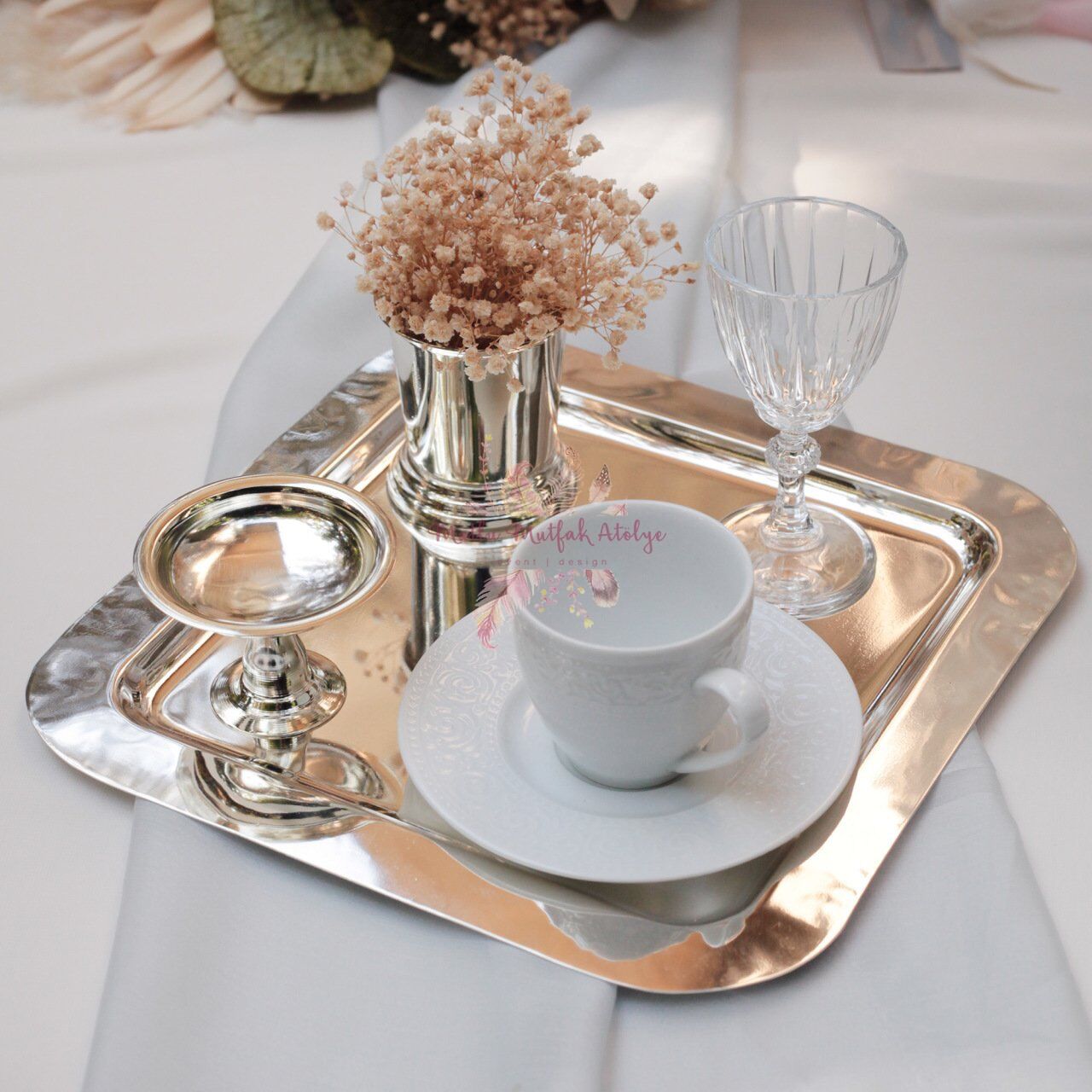 Kare Damat Kahve Seti (Gümüş Kaplama)